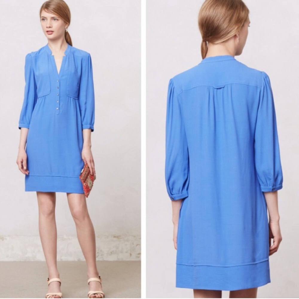 Anthropologie Maeve Blue Crepe Shift Dress